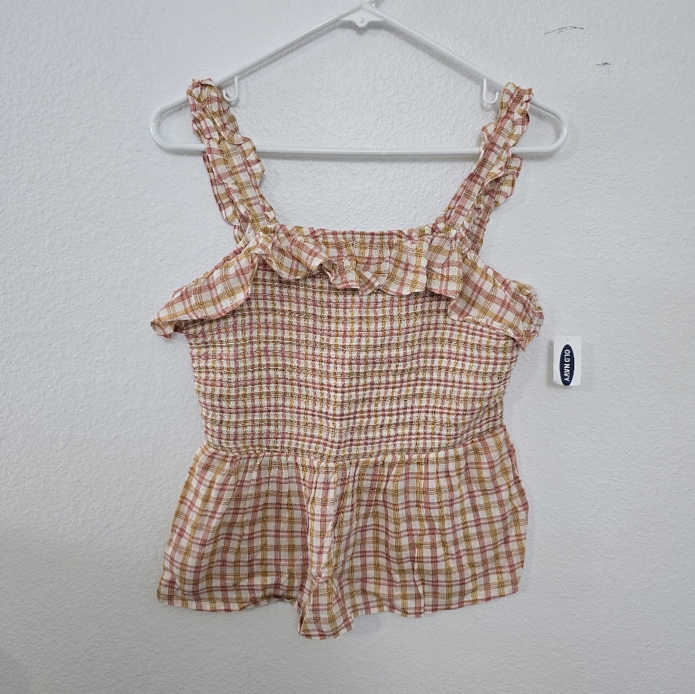 NWT Old Navy Plaid Brown Sleeveless  Top  Size Small